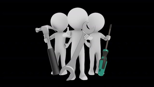 3D Men Engineers with tools with transparent (alpha) background