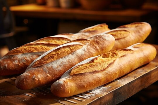 Impeccable baguettes from a genuine French bakery, baked to perfection. Generative AI
