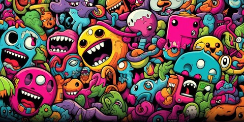 Fototapeta premium a colorful pattern of cartoon characters Generative Ai