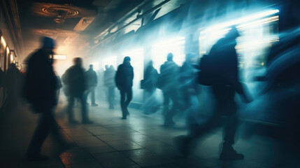 A sea of silhouettes stir within the underground station, their bodies swaying rhythmically to the rumble of an approaching subway.
