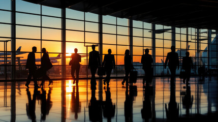 Under the fluorescent lights of the airport, the silhouettes of numerous business people appeared, each in a flurry of haste and importance.