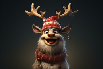 Rudolph with a festive hat. Generative AI