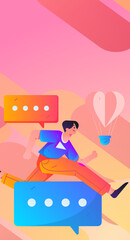 Virtual characters social communication concept business flat vector hand drawn illustration