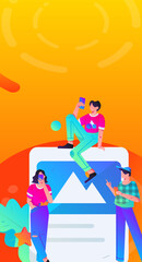 Virtual characters social communication concept business flat vector hand drawn illustration