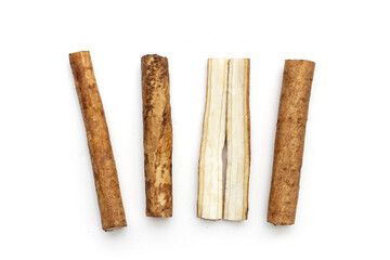 Burdock Root (Gobo) on white background.