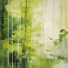 Abstract Fluid Ink Painting: Cool Olive and Lime Representation of a Forest