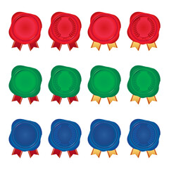 リボン付き封蝋の色違い3色セット02　シーリングワックス　赤　緑　青