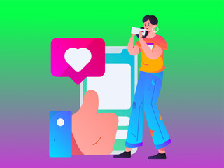 Virtual characters social communication concept business flat vector hand drawn illustration