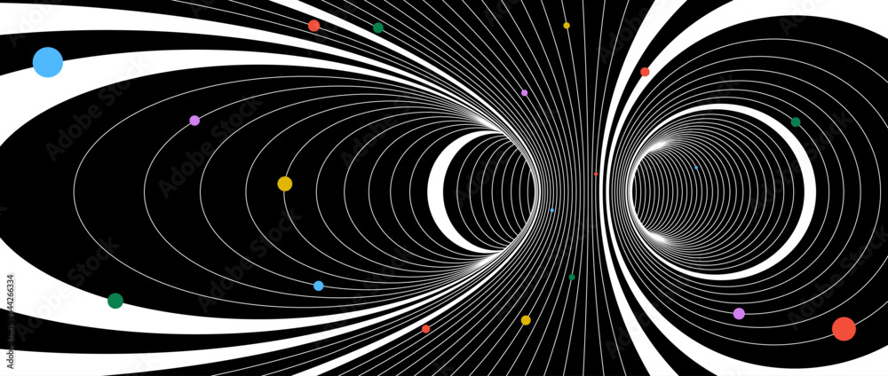 Poster abstract tunnel wireframe structure. colorful geometric universe or space concept wallpaper. futuris