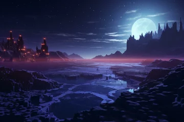 Keuken foto achterwand Minecraft Nighttime Minecraft landscape. Generative AI