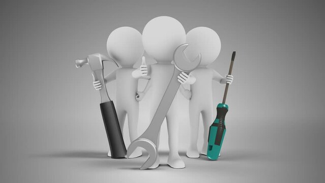 3D Men Engineers with tools