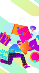 Festive Shopping E-Commerce Online Shopping People Flat Vector Concept Operation Hand Drawn Illustration