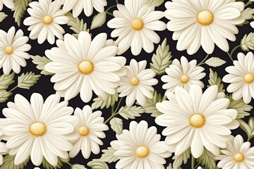 Seamless pattern of embroidered white daisies. Generative AI
