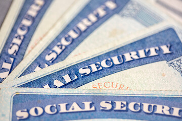 Social security cards. Retirement benefit concept