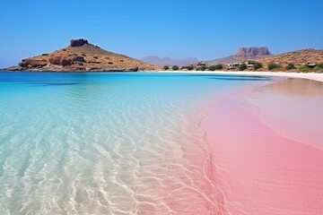 Breathtaking Crete, Greece: Elafonissi beach's mesmerizing pink sand and crystal-clear water. Generative AI