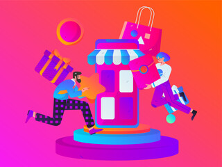 Festive Shopping E-Commerce Online Shopping People Flat Vector Concept Operation Hand Drawn Illustration