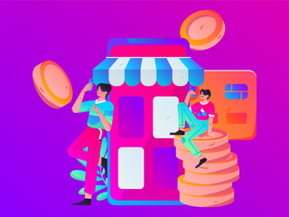 Festive Shopping E-Commerce Online Shopping People Flat Vector Concept Operation Hand Drawn Illustration