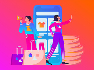 Festive Shopping E-Commerce Online Shopping People Flat Vector Concept Operation Hand Drawn Illustration