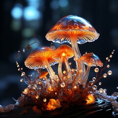 Fototapeta na wymiar 3D mushrooms under the light with bright