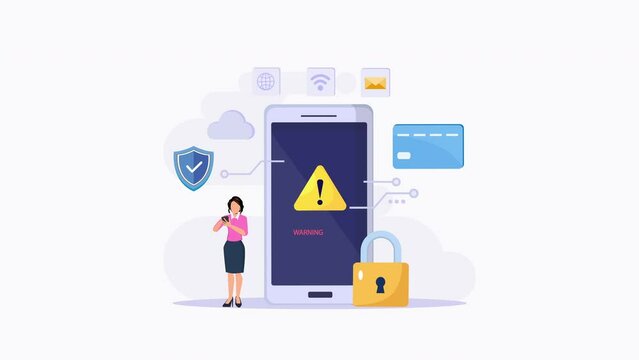 Monitor and virus warning on it. warning notification security and virus protection. 4k video animated.	
