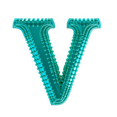 Small spheres on the turquoise symbol. letter v