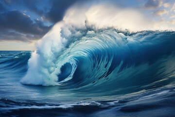 Big waves breaking on an reef along. Blue ocean wave.