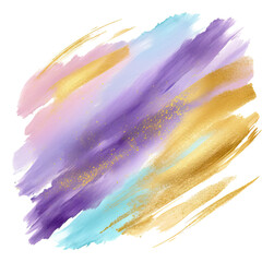 Fototapeta na wymiar Beautiful watercolor and shiny sparkly gold glitter rounded brush stroke isolated.