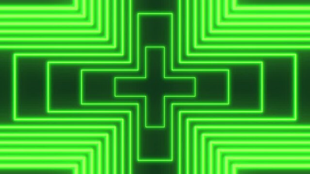 A vibrant neon green cross made of intersecting lines, serving as a visually striking decorative element or a captivating part of a larger design