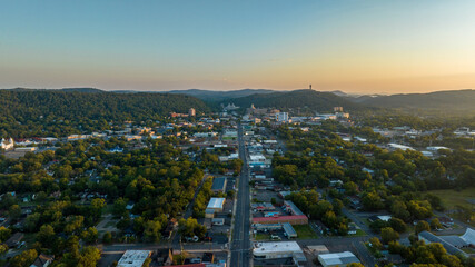 sunrise aerial view of the city of Hot springs - obrazy, fototapety, plakaty