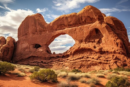 Gigantic redstone arches in a national park. Generative AI