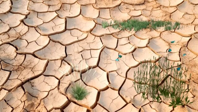 rain fall the the cracked soil on dry land, dry season, with cloudy video
