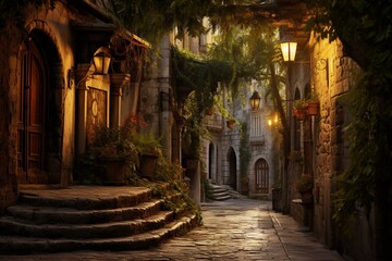 Fototapeta na wymiar An ancient street in medieval times. Generative AI