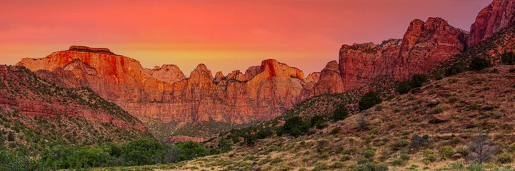 Fototapeten Coral Sunset over Towers of the Virgin in Zion National Park  © Michael Whitworth