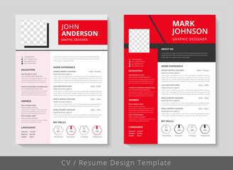 Resume and CV template design for business curriculum vitae Layout Vector with professional multipurpose  resume design, red modern editable CV template