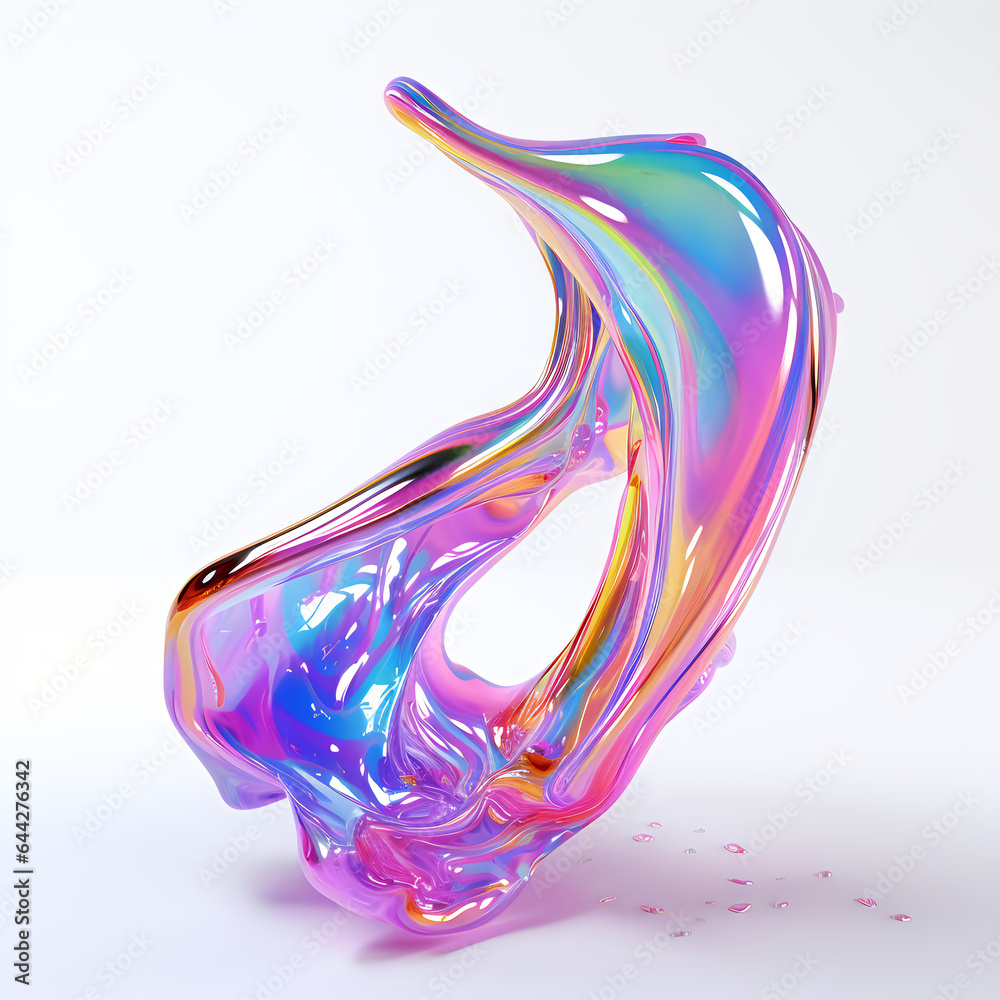 Aufkleber iridescent holographic flowing cloth, multicolored gradient substance. abstract futuristic 3d illust
