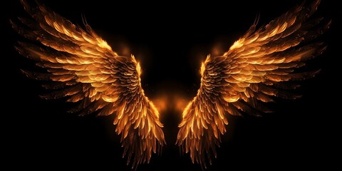 Flame wings on black background, generative ai.