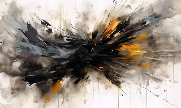 Black crow watercolor painting, generative ai.