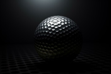 3D black golf ball on dark background. Generative AI