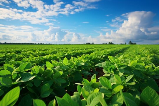 An impressive emerald soybean field exhibiting eco-friendly farming practices. Generative AI