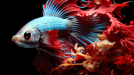 Fighting fish on black background. Generative AI