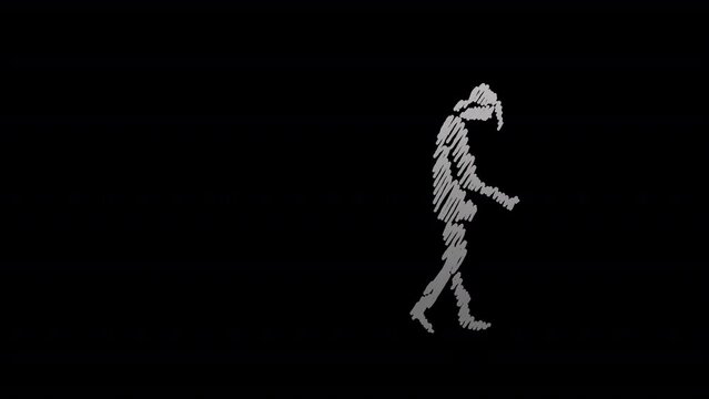 Shading of Hand drawn Moon Walking man with transparent (alpha) background