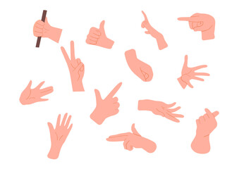 Set of hands with gestures concept. Emoji and stickers for social networks and messengers. Approval and agreement, okay. Cartoon flat vector collection isolated on white background