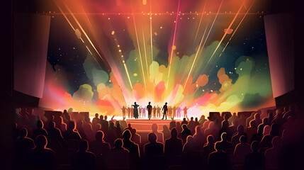 光と煙が織りなす幻想的なコンサート No.028  A Fantastical Concert with Colorful Lights and Smoke Generative AI