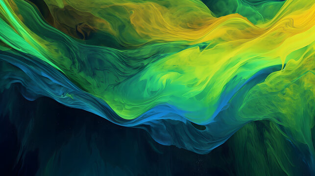 緑系の色彩が流れる抽象的な背景 No.012  Abstract Background with Greenish Colors Flowing Generative AI