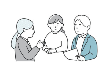 打ち合わせをする3人のイラスト