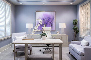 Serene Ambiance: A Tranquil Office Oasis Decorated in Shades of Periwinkle