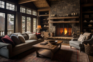Cozy Rustic Haven: A Serene Living Room Interior Embracing the Warmth of Rustic Style