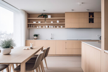 Fototapeta na wymiar Serenity in Simplicity: A Captivating Minimalist Scandinavian Kitchen Interior