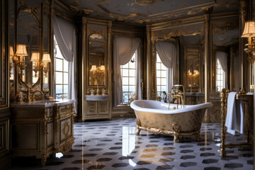 Fototapeta premium Luxurious Bathroom Interior with Stunning Gold Accents, Exuding Elegance and Opulence