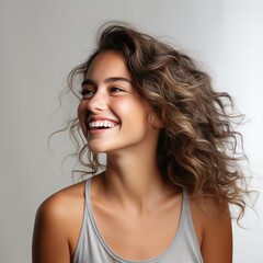 portrait of a beautiful young italian model woman laughing and smiling with clean teeth